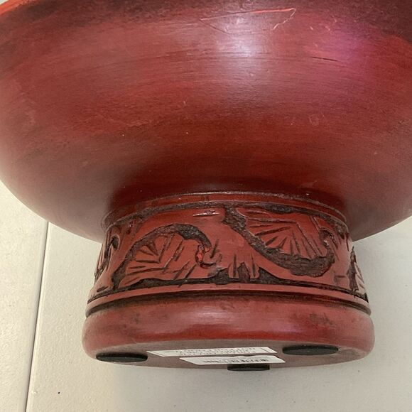 Marshall Fields Red Pedestal Wood Home Decor Bowl Natural Vintage 2005 - Picture 2 of 6